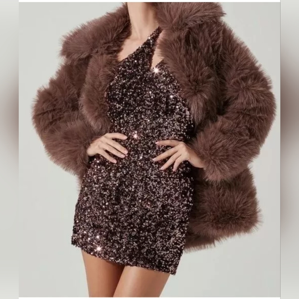 $129 Astr The Label Rose Sequin Stretch Cutout Bodycon Sheath Dress S NEW - Picture 2 of 9